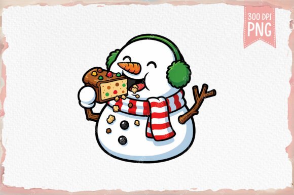 Download Funny Snowman Eating Fruitcake PNG - Premium Bundle