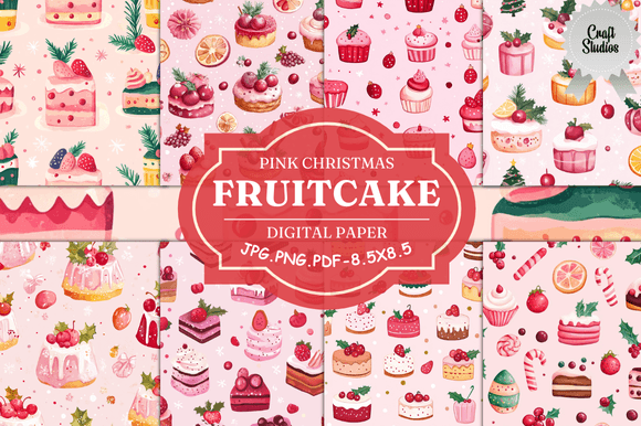 Download Pink Christmas Fruitcake Digital Paper - Premium Bundle